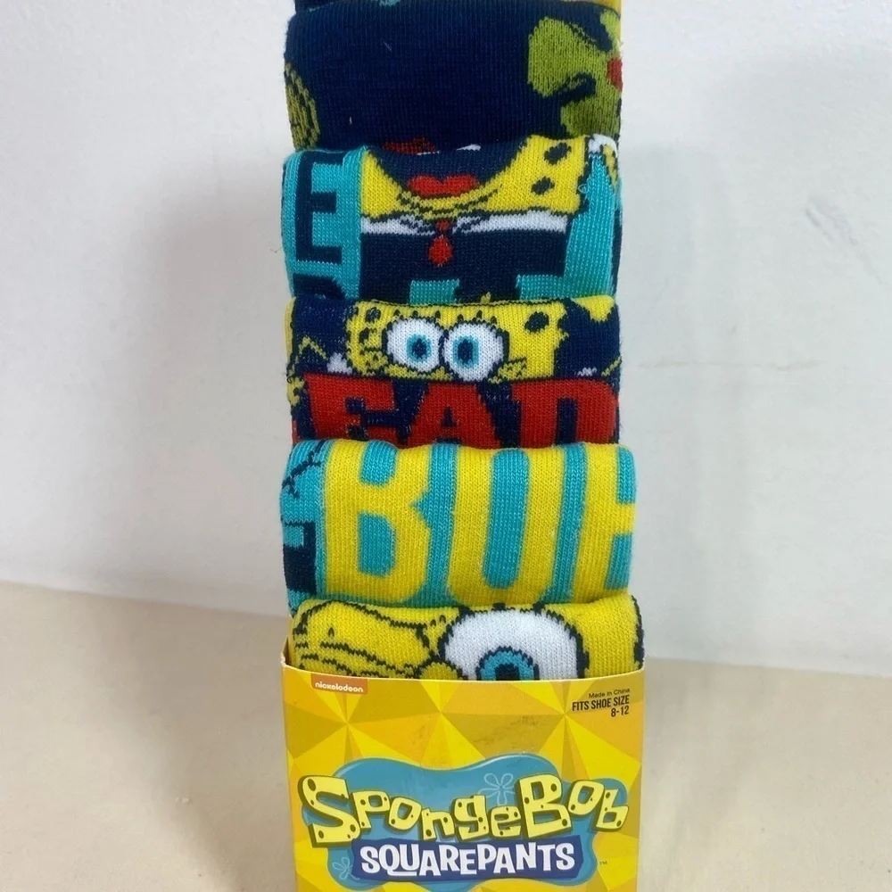 Spongebob‎ Squarepants 6 Pair CREW SOCKS Men Size 8-12 Bioworld NEW Sponge Bob